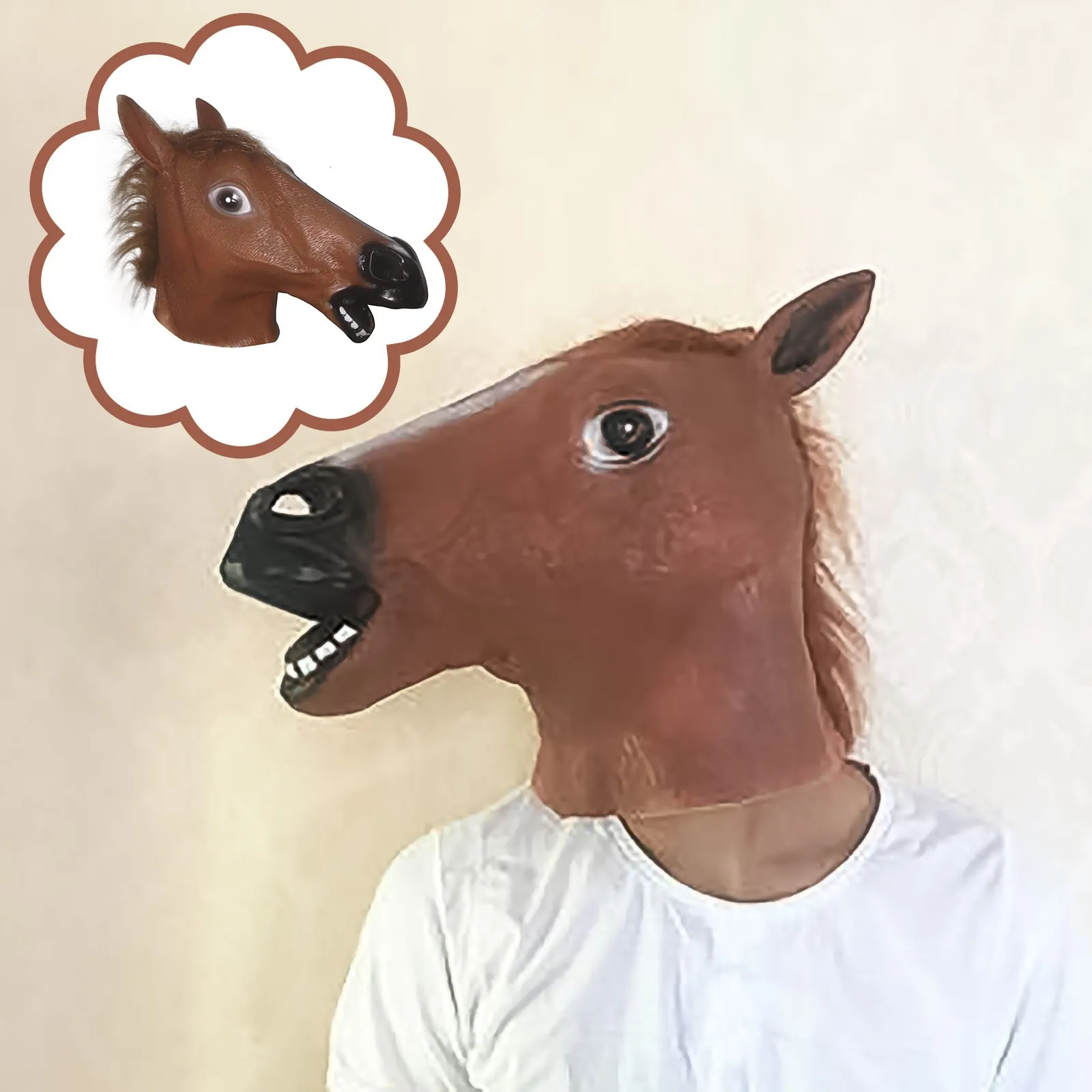 

Molezu Brown Horse Mask,Creepy Horse Head Mask,Rubber Latex Animal Mask Halloween Party Cosplay Face Masks