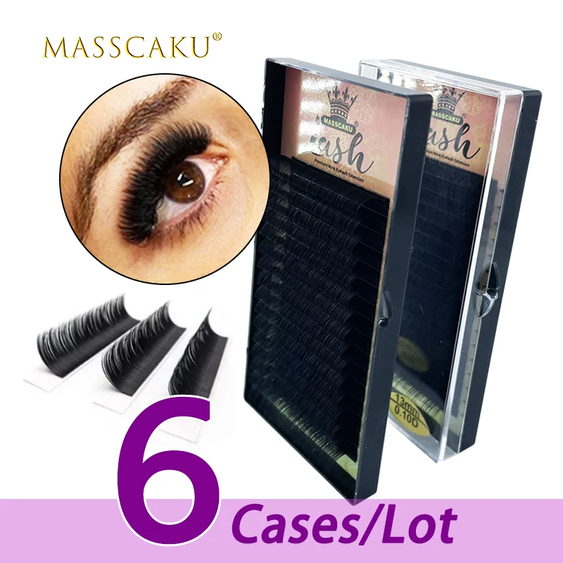 

MASSCAKU 6case/lot sell 16rows individual eyelashes 8-16mm silk russian volume matte faux mink lashes eye lash extenstions