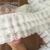 three layer pleated luxury embroidery white black tulle lace fabric trim ribbon sewing applique collar voile wedding supplies