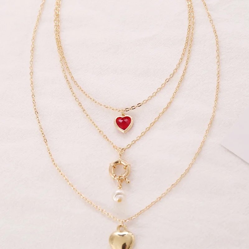 Готический кулон в виде красного сердца ожерелье Золотая цепь с жемчугом чокер