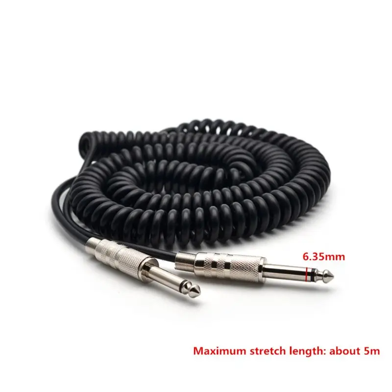

1pc 5m Guitar Bass Spring Mini-Plug Cable Line Connector 6.35mm Straight Angle Plug