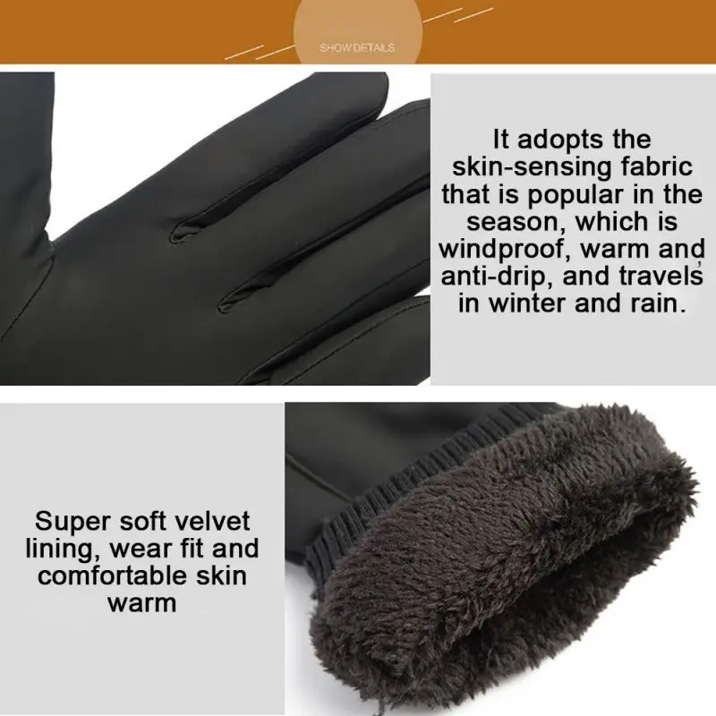 

Thick Waterproof Cold Resistant Outdoor Sports Riding Driving Skiing Gloves For Winter.