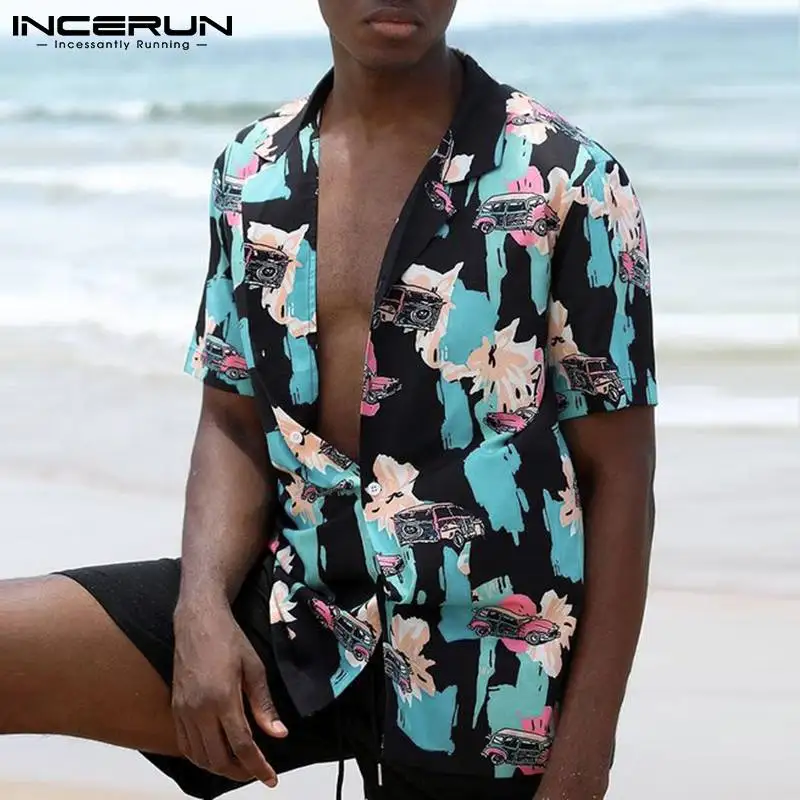 

Рубашка мужская с принтом, повседневная Гавайская сорочка с отложным воротником и короткими рукавами, дышащая уличная одежда для отпуска, н...