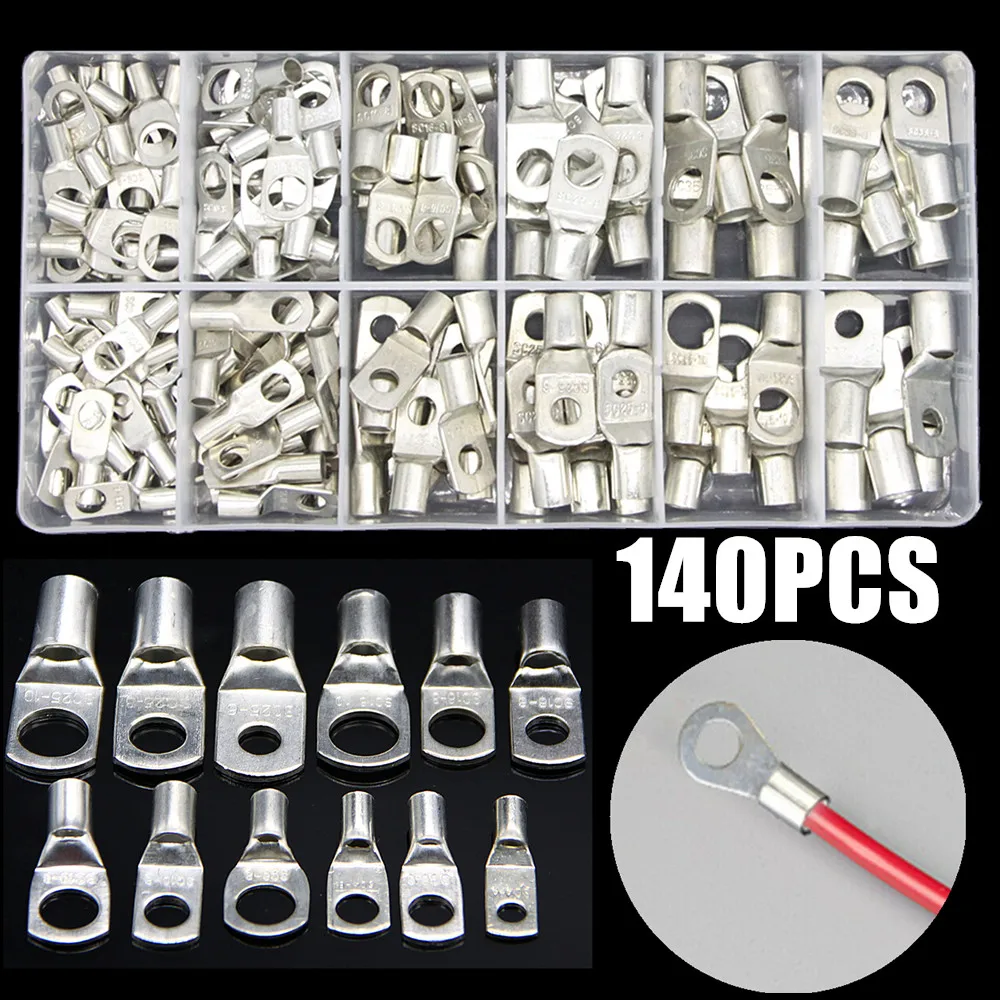

140PCS SC6-SC35 Car Auto Copper Ring Terminal Wire Crimp Connector Bare Cable Battery Terminals Soldered Connectors Kit