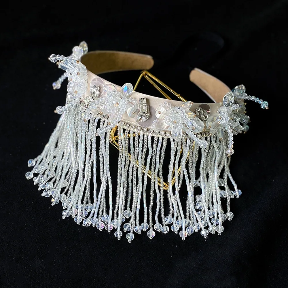 

Luxury Crystal Flower Beaded Tassel Hair Hoop Headband Hair Accessories for Women Rhinestone Forehead Chain Headpiece Jewelry