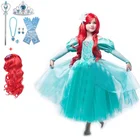 Детское платье с пышными рукавами-фонариками, зеленое платье для девочки с маленькой русалочкой, платье для костюма на Хэллоуин, детское платье на день рождения, 2021