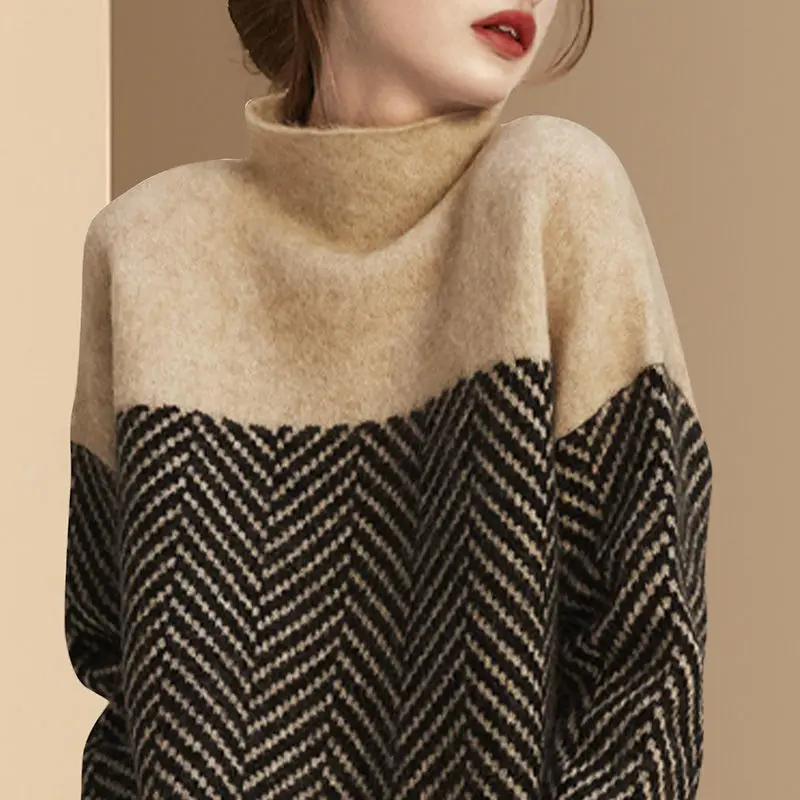 

New 2021 Autumn Spring Knitting Turtleneck Pullovers Loose Sweater Multi Color Bottoming Long Sleeve Minimalism Sweater