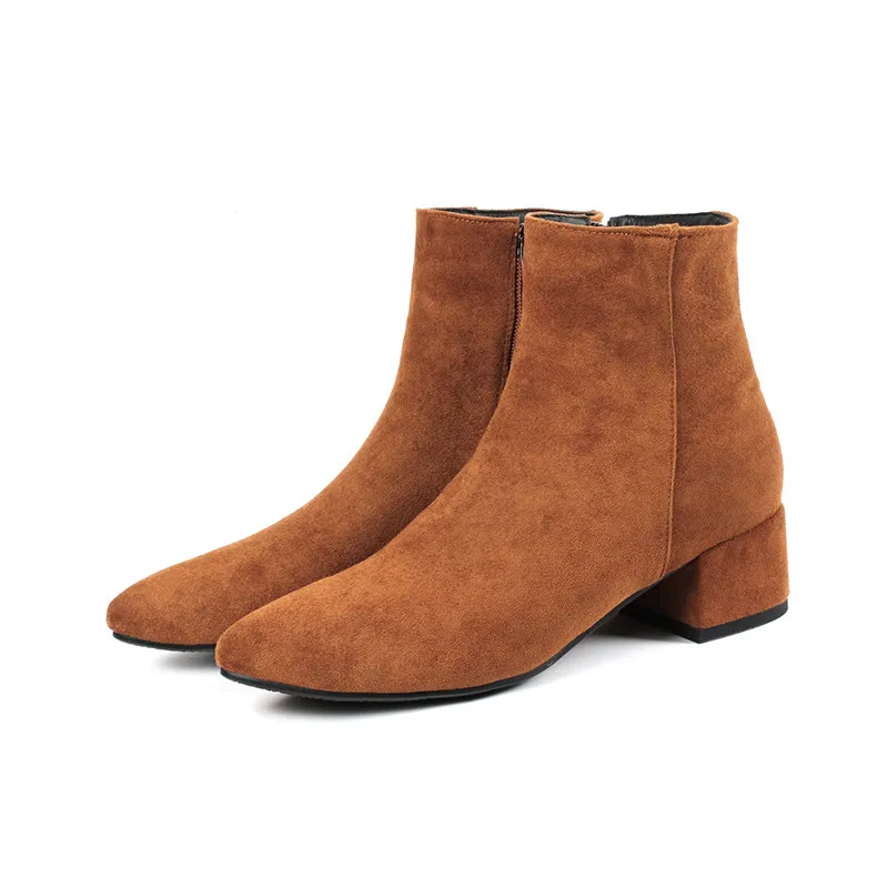 brown Short plush Новая женская обувь ботильоны на высоком каблуке без застежки зимние растягивающиеся сапоги-носки элегантная обувь на высоком квадратном каблуке Женская обувь, большие размеры 32-44 - Цвет: brown Short plush