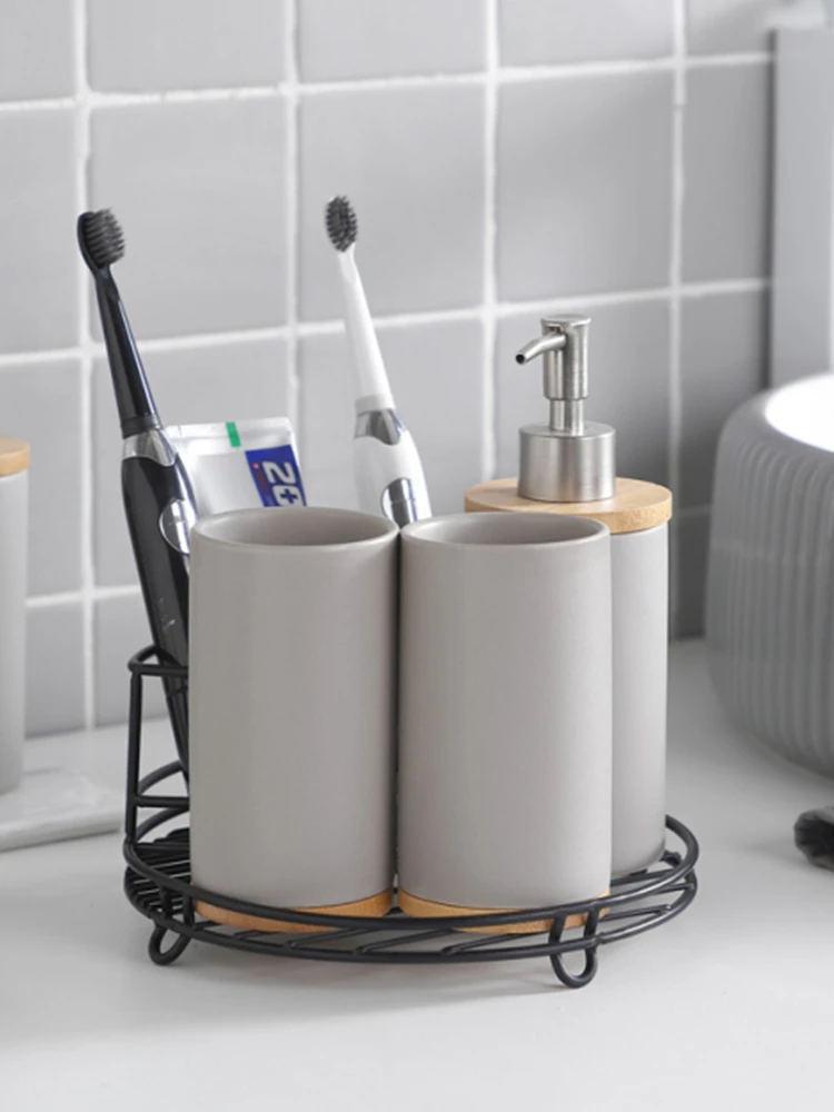 

Wash Mug Bamboo Gargle Cup Emulsion Container Soap Dispenser Toothbrush Holder Bathroom Set Bathroom Accessories Set