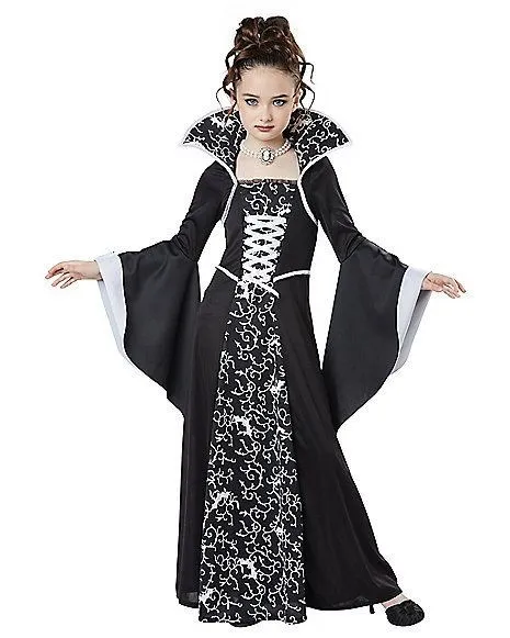 Girls Vampire Cosplay Dresses Witch Vintage Scary Costume Carnival Medieval Day of The Dead Halloween Dress for Girl C43605CH |