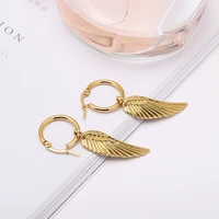gold stainless steel angel wings dangle earrings for men boy fashion feathers earring punk cool male jewelry