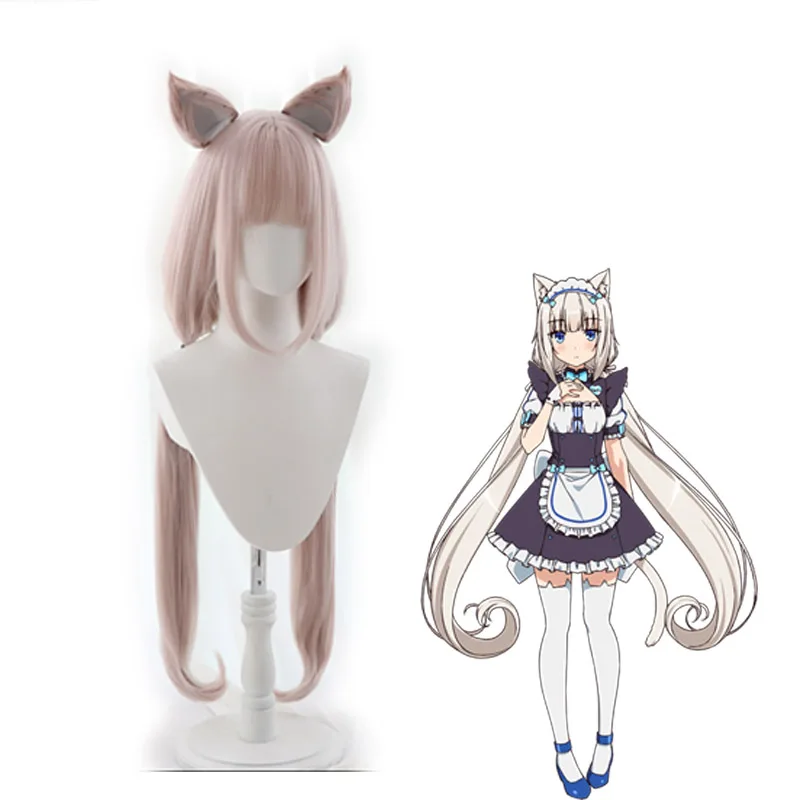 

Anime NEKOPARA Vanilla Cosplay Wig Cat Ears Long Pink Wig Heat-resistant Fiber Hair with Wig Cap Halloween Party Grils Women
