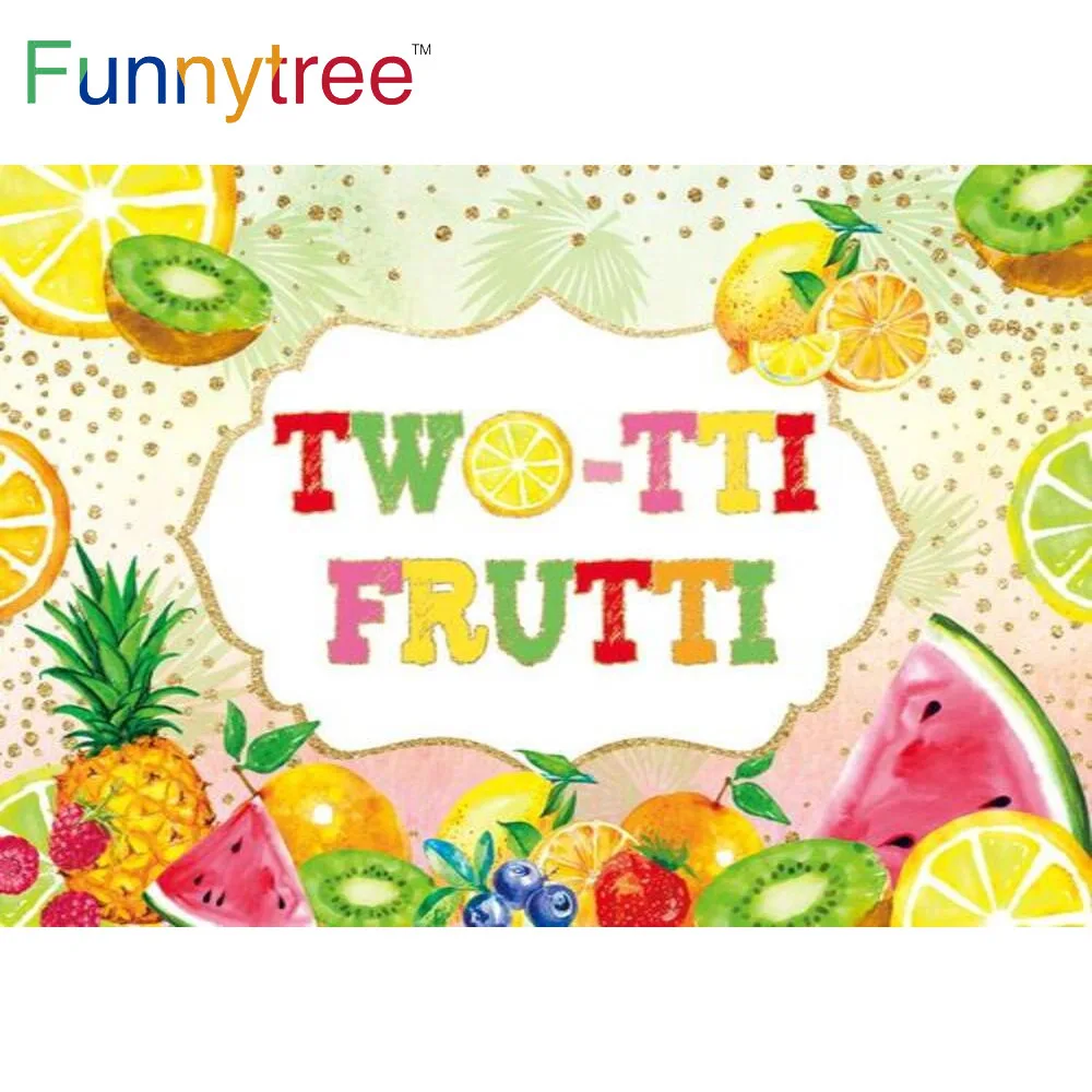 

Фон Funnytree для фотосъемки с изображением двух плодочек, фруктов, цветных золотых Точек