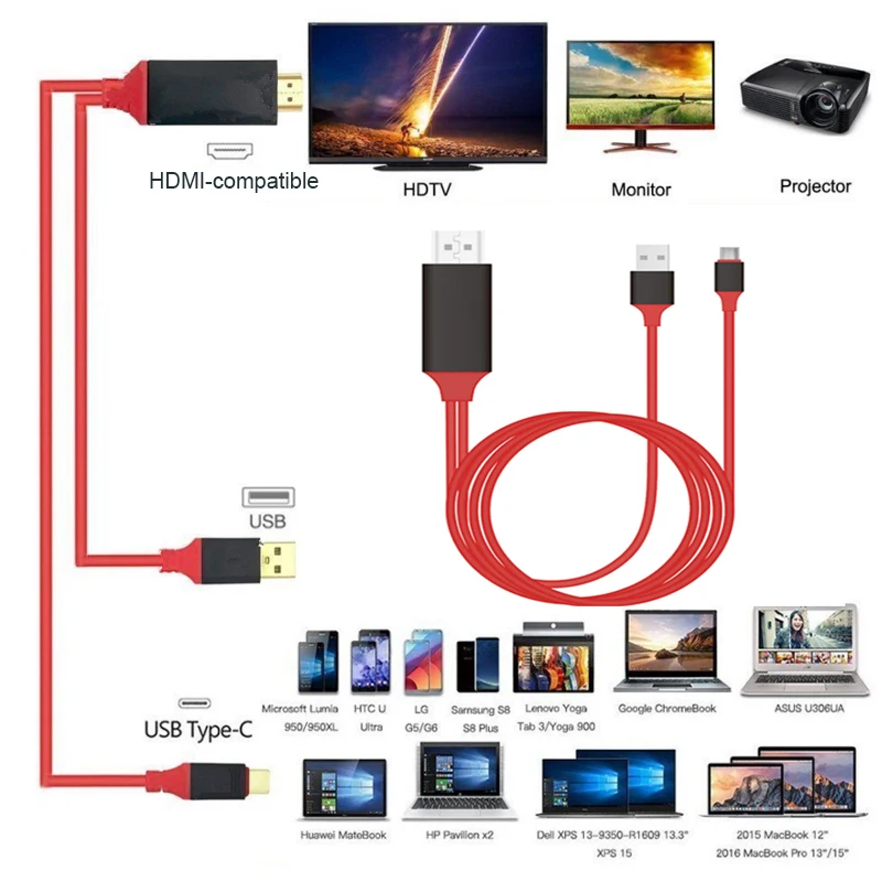Тип C к hdmi совместимый адаптер HDTV видео кабель 1080P телефон телевизору конвертер