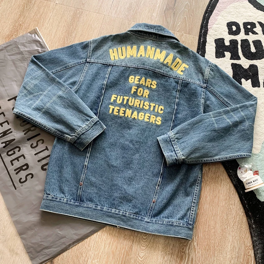 Human Made Denim Jacket For Men Women Jeans Bomber Jackets Japanese Streetwear Vintage Clothes Hip Hop Cropped Coats Fashion