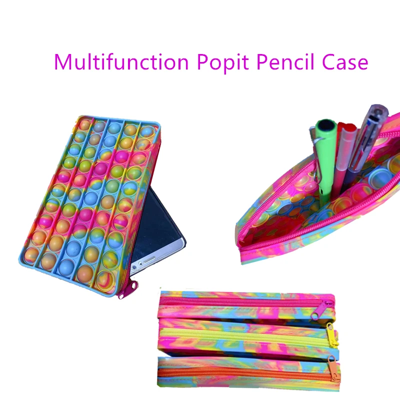 10pcs Newest Rodent Pioneer Pencil Bag Simple Colorful Version Press Silicone Case Decompression Bubble Stationery Storage Bags