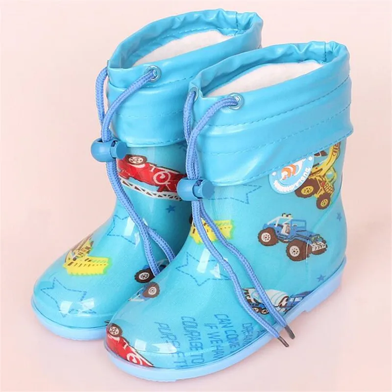 

Autumn Winter Children Rain Boots Cute Cartoon Waterproof Shoes Warm Plush Velvet Snow Boots Kids Rain Shoes Soft PVC Boots