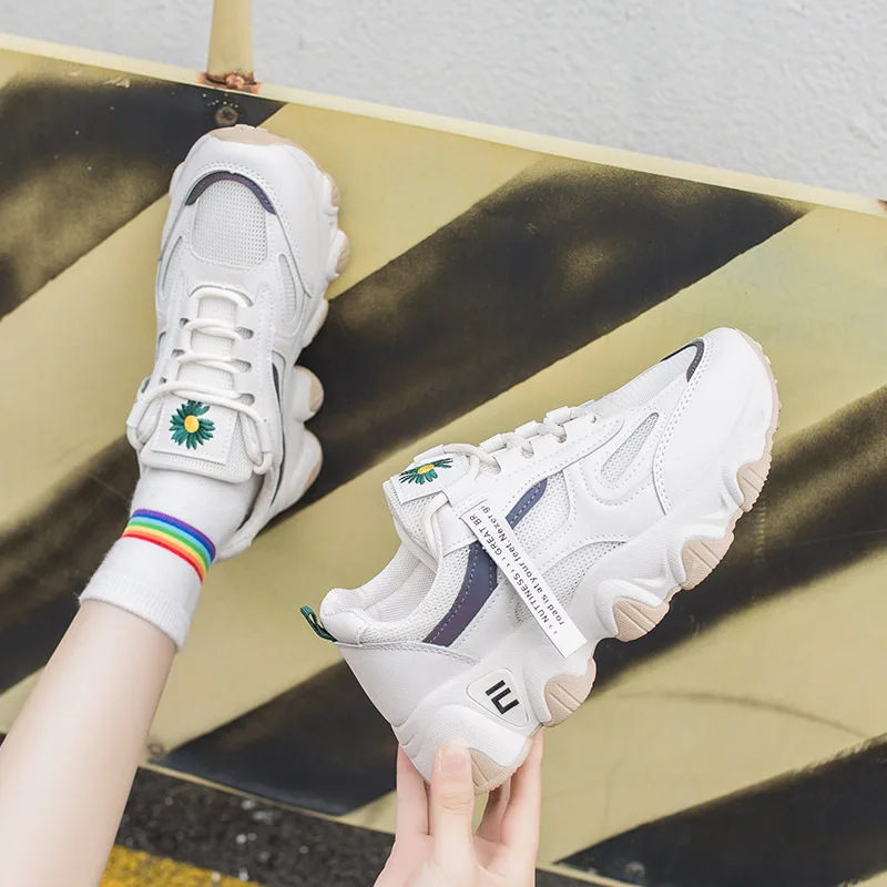 

2021 new women height increase Sneakers summer breathable platform sneaker students casual running shoes white Outdoor Sports