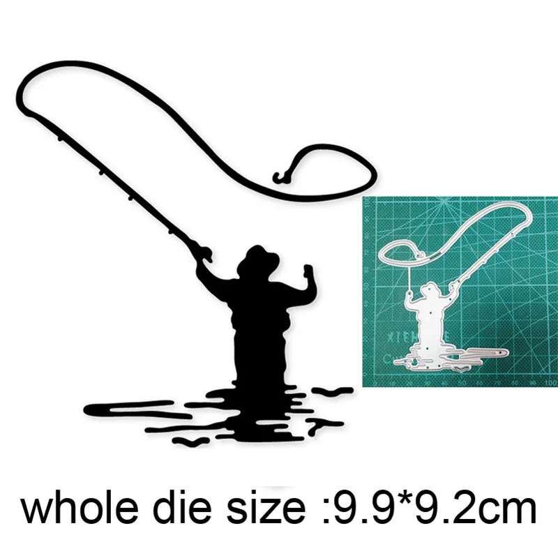 

Man Fishing Metal Cutting Dies Stencils dies for DIY Scrapbooking dies Paper Craft Decoration Embossing Dies Craft Dies 2021 NEW