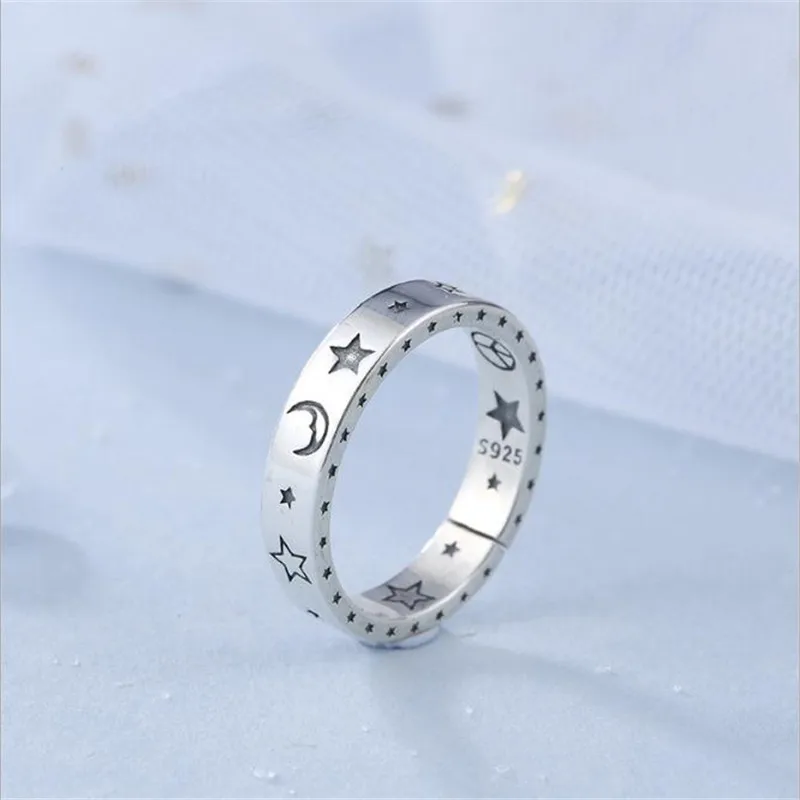 POFUNUO, 925 пробы, серебряные кольца, луна, звезда образец, подарки для влюбленных, хорошее ювелирное изделие, кольца для женщин, кольца с изменяемым размером