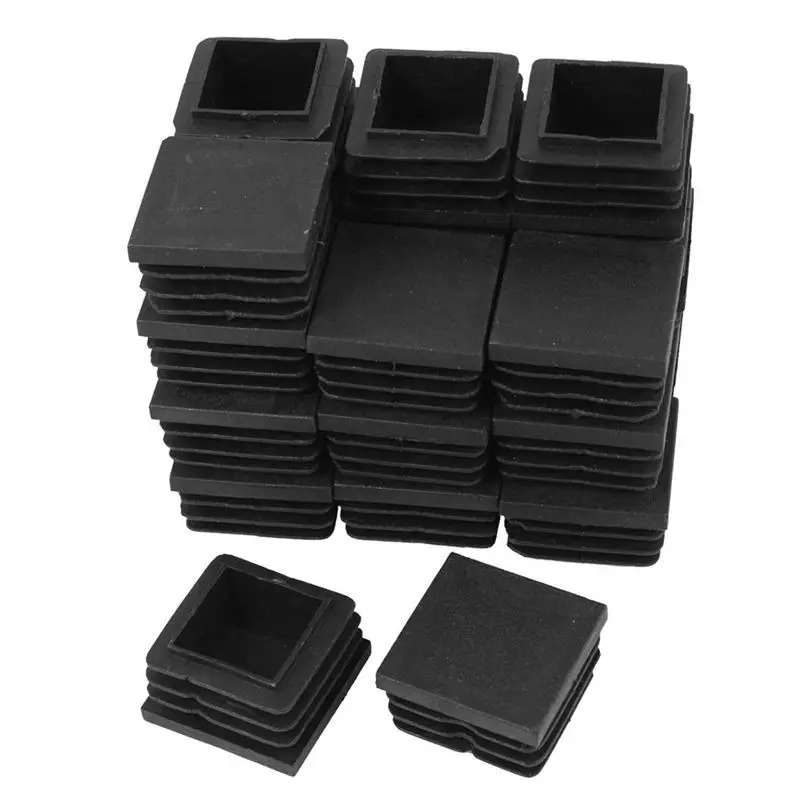 

24 Pcs 30mm x 30mm Plastic Ribbed Square End Caps Tube Insert Black