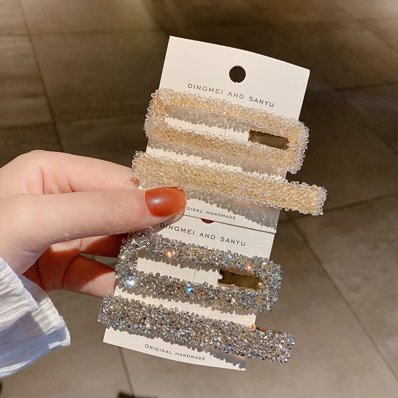 2020 Women Rhinestone Rectangle Crystal Beads Pearl Hair Clip Snap Barrette Stick Hairpins Styling Accessories |