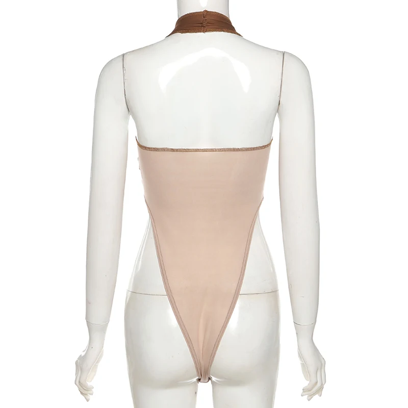 

AIIOU Summer Sexy Backless Slim Casual Bodysuit Women Fashion Patchwork Sleeveless Halter Knitting Body Suit Lady Bodycon Outfit