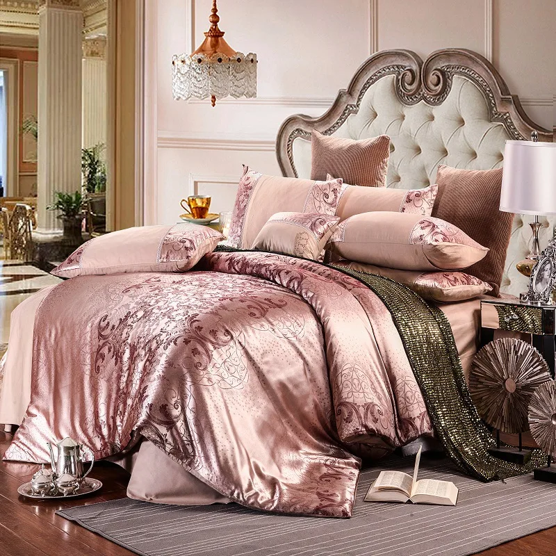 

New Satin Jacquard Cotton Luxury European-Style Four-Piece Wedding Set Bedding Model Room Bedding Wholesale