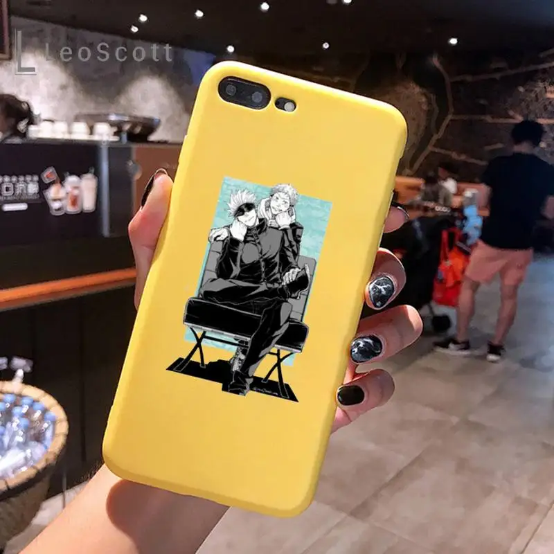 

Hot Anime Jujutsu Kaisen Gojo Satoru Phone Case Yellow Candy Color for iPhone 6 7 8 11 12 s mini pro X XS XR MAX Plus