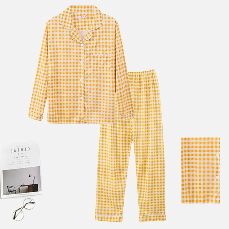 

Women's Pajamas 2 Pieces Set Heart Plaid Print Homewear Set Female Turn Down Collar Shirt+Elastic Waist Pants Spring Casual 2021