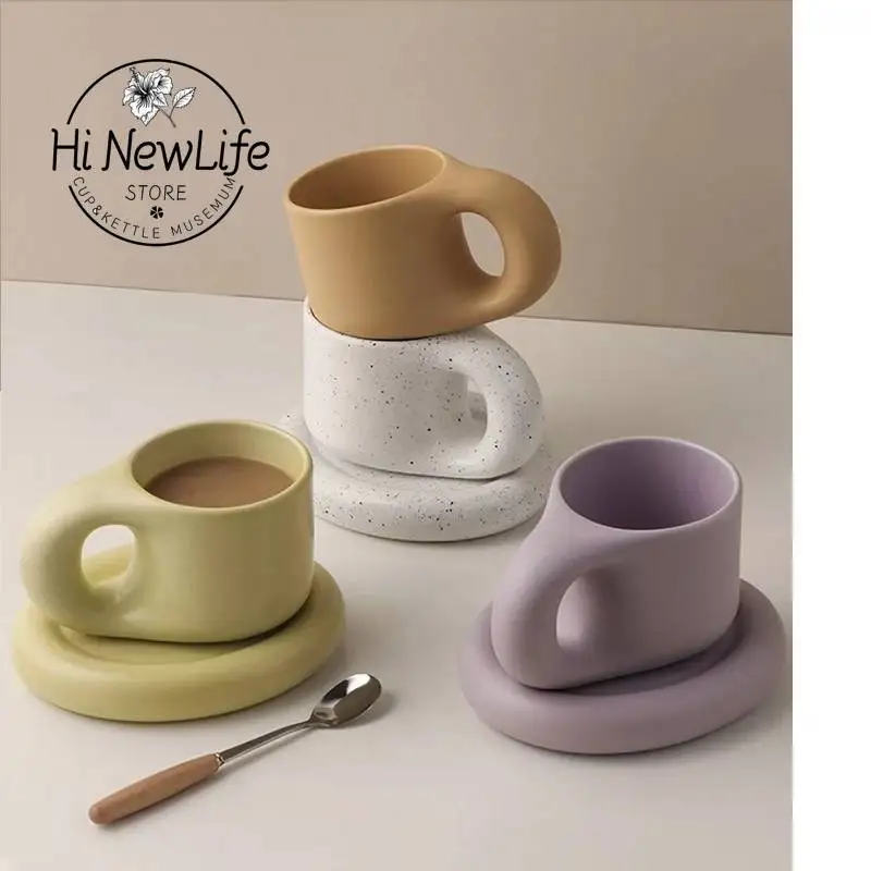 

Креативные красочные плотные керамические кружки с блюдцем, кофейная кружка, офисные чашки для молока, чая, посуда для напитков, лучший пода...