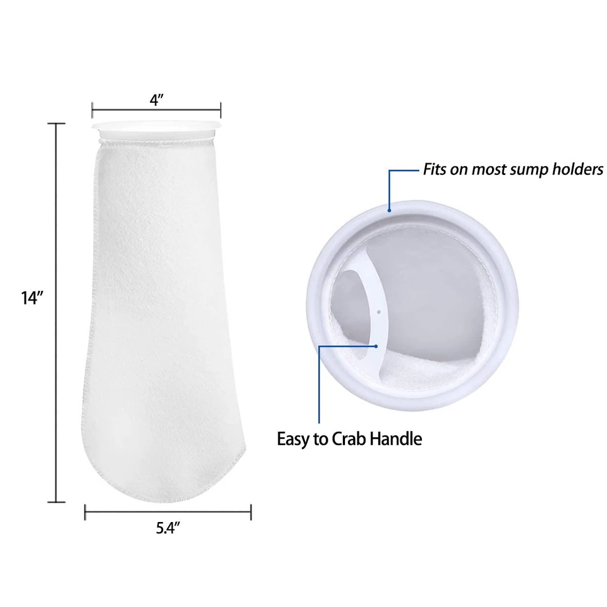 

"4"" Pre Sump Filter Sock Aquarium Filter Socks 150/200 Micron Fish Tank Felt Filter Bags for Reef Tank Micron Bag