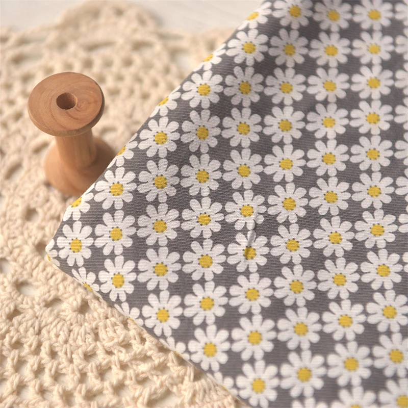 

Cotton Fabric Grey Bottom White Daisy Twill Pastoral Fresh Cardigan Long Skirt Sewing DIY Handmade Patchwork