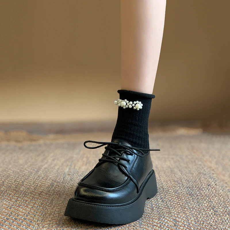 

British Style Womens Derby Shoes Round Toe Female Footwear Autumn Clogs Platform Preppy Leather Summer Retro Dress New Fall