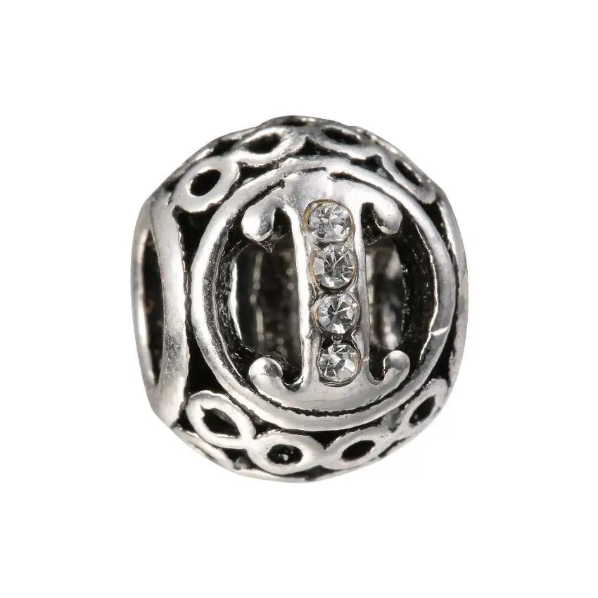 

SA SILVERAGE Alloy Large Hole Beads Jewelry 2020 A- Z Letter Hollow Ball DIY Ornament Accessories Wholesale Beaded Series