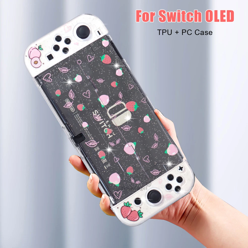 Защитный чехол Sakura с блестками и кристаллами для Nintendo Switch OLED joycon корпус TPU + PC