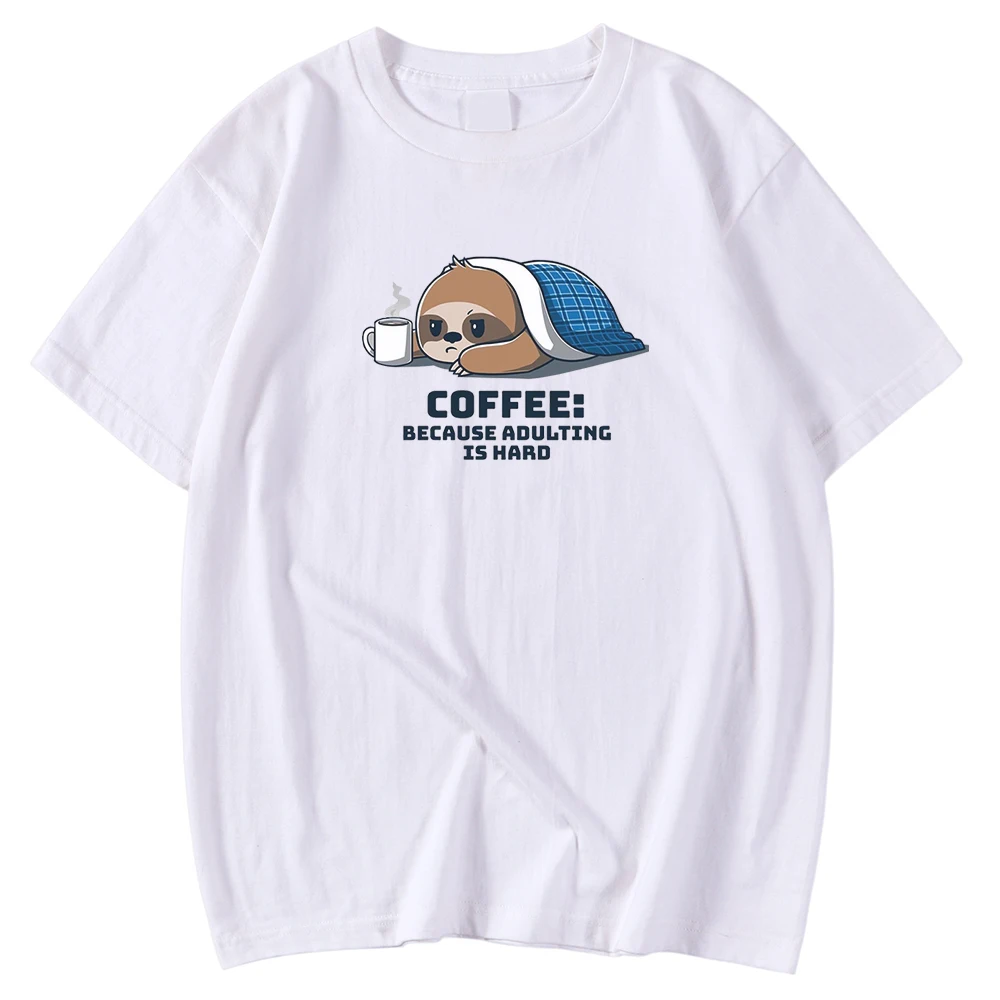 

Breathable Loose Mens Tshirt Round Neck Tshirts Sloth Because Adulting Is Head Print Clothing Fashion Comfortable Tshirts Men's