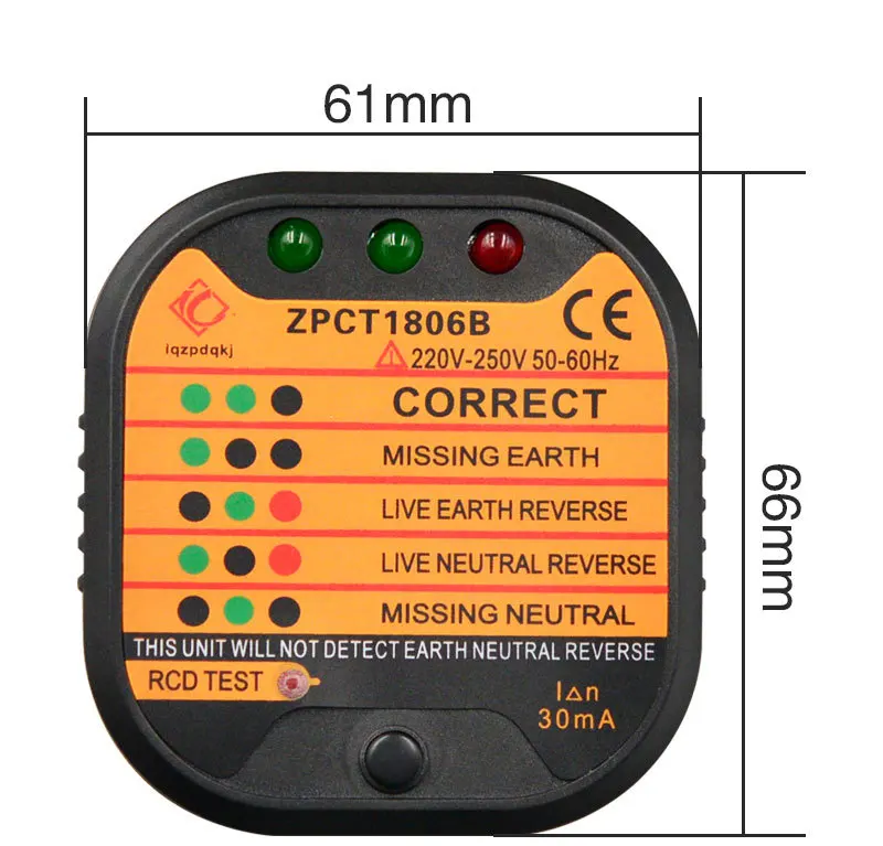 Тестер детектор утечки функция RCD полярности электрической цепи с вилкой
