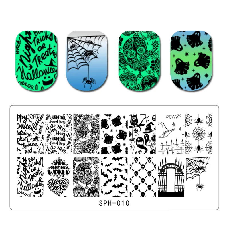 Пластины для стемпинга ногтей на Хэллоуин прямоугольный призрака трафарет нейл