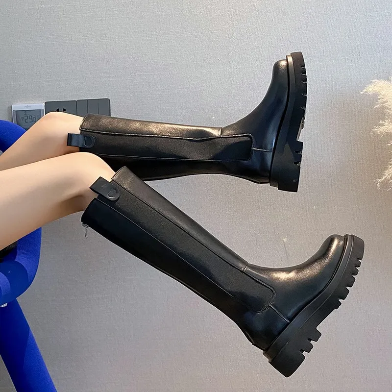 

2022 Women's Boots New Winter Solid Pu Leather Fashion Ladies Block Heels Outdoor Party Ytmtloy Knee High Botines De Mujer