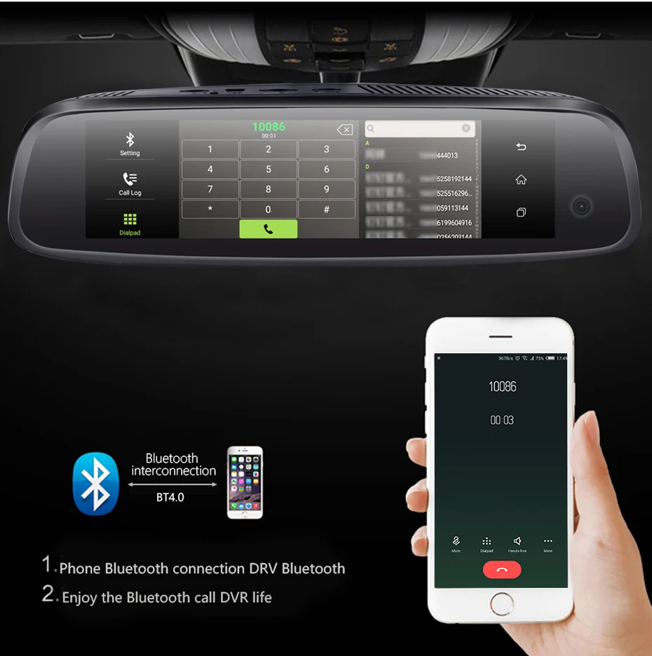 Зеркало видеорегистратор Bluavido Android 5 1 2 Гб + 32 ГБ ADAS IPS 3 камеры GPS Wi Fi Bluetooth FHD