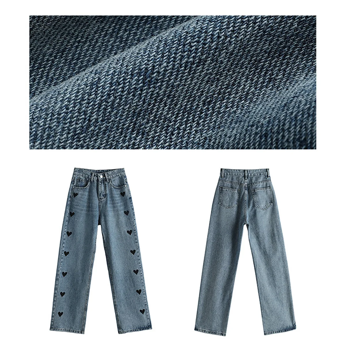 

2021 New Straight Loose Love Heart Jeans Women's Daddy Pants Embroidered High Waist Thin Wide Leg Mopping Pants