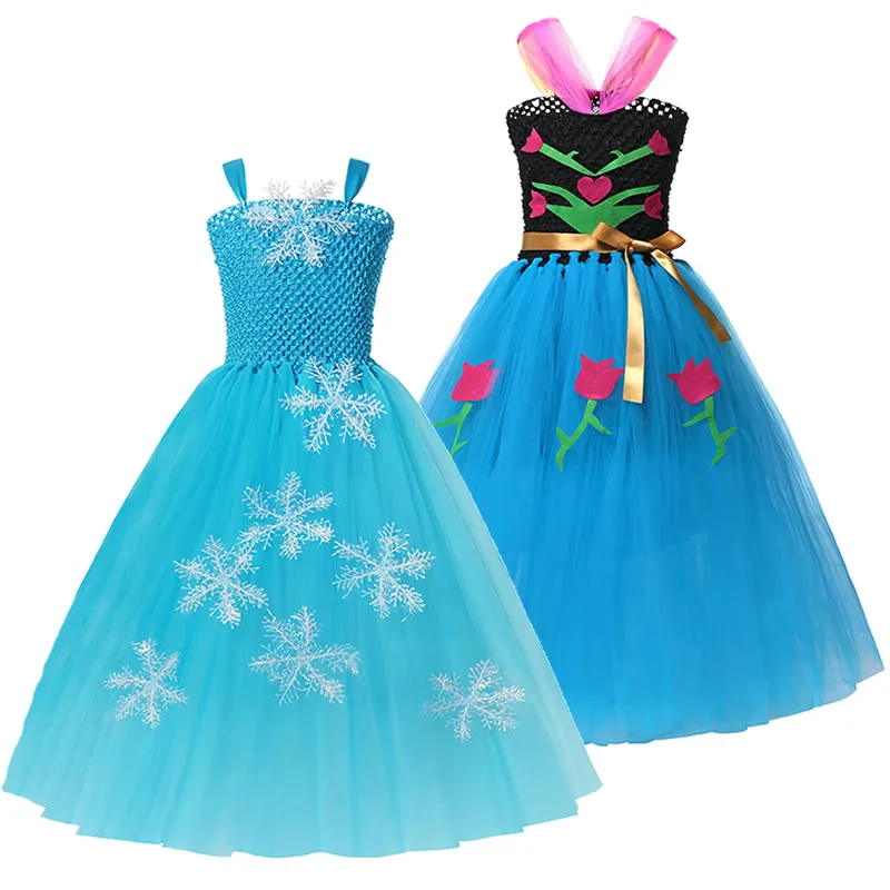 Платье Снежной Королевы для девочек 2 платья Эльзы Бальное платье со снежинками