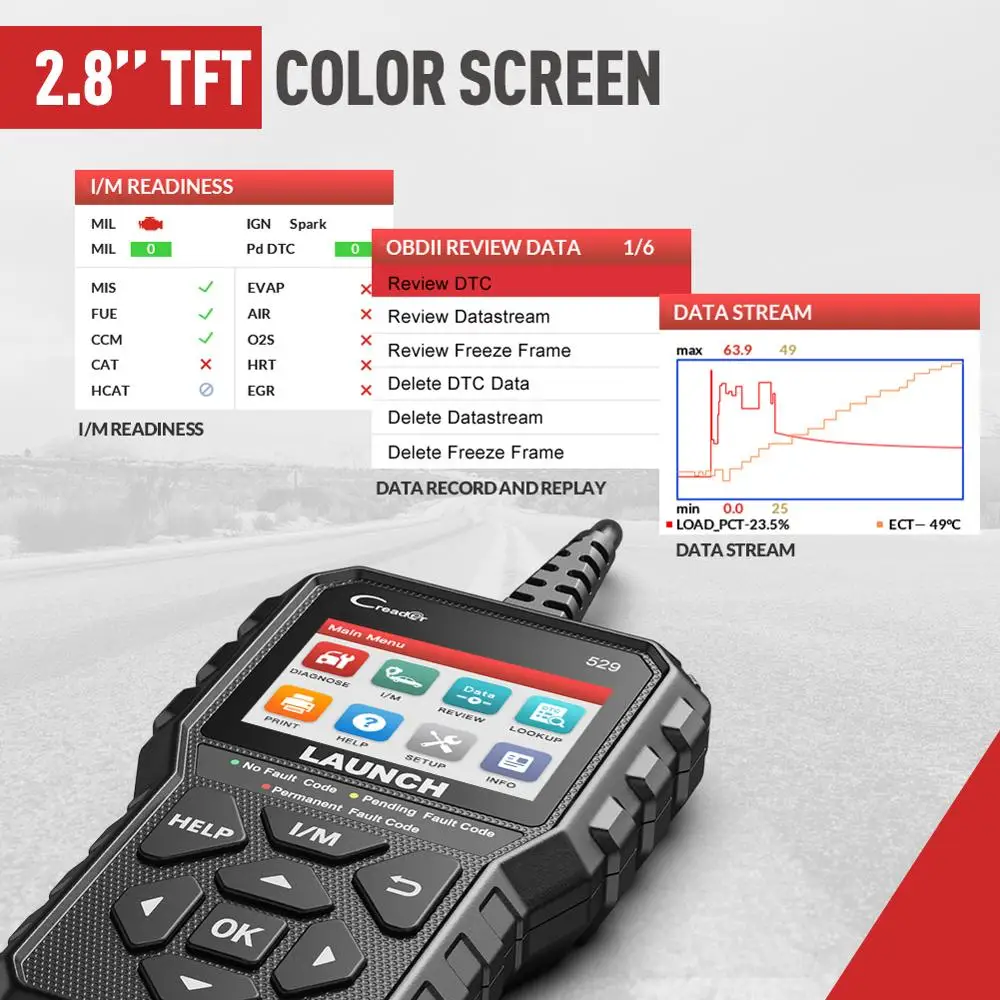 

LAUNCH CR529 Creader 529 OBD2 Car Scanner Code Reader Car Diagnostic Tool to Turn Off Check Engine Light Pass Emission Test