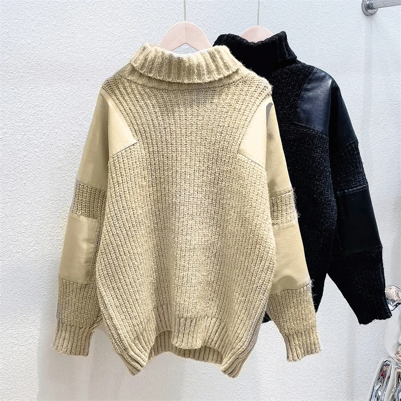 

Корейская шикарная водолазка Korobov, толстые женские пуловеры, Осень-зима, искусственный винтажный элегантный цветной свитер в стиле пэчворк