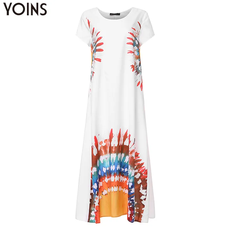 YOINS 2020 Летнее Длинное повседневное платье в богемном стиле с принтом размера плюс