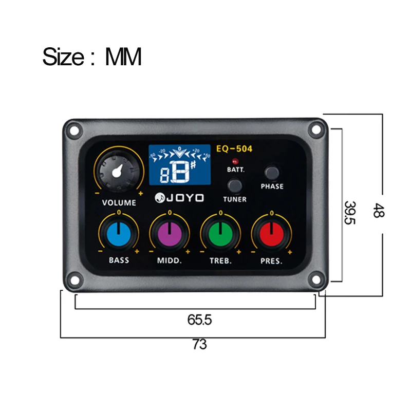 4-полосный эквалайзер Joyo EQ-504 с тюнером для акустической гитары цветная ручка