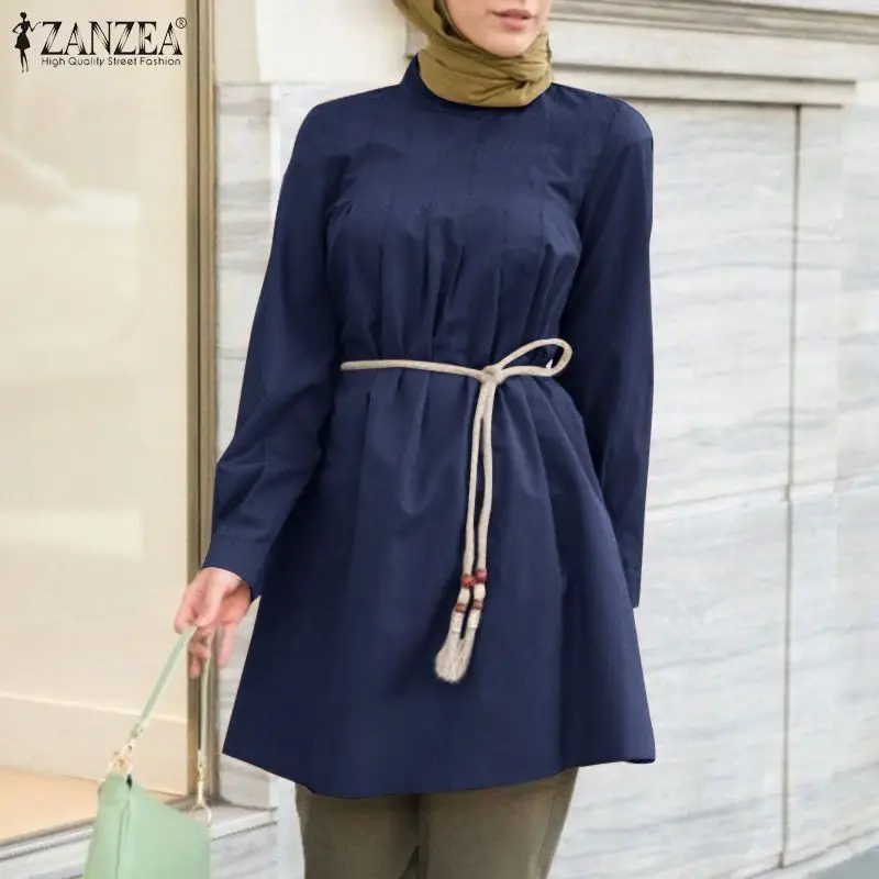 

Женская Осенняя блузка Kaftan, модель 2021 года, Повседневная Блузка с длинным рукавом, Женская плиссированная туника, уличная женская рубашка