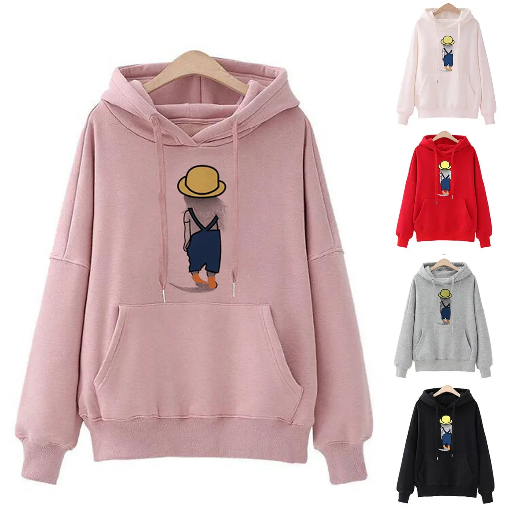 Розовый худи для женщин с буквенным принтом длинный рукав пуловер капюшоном