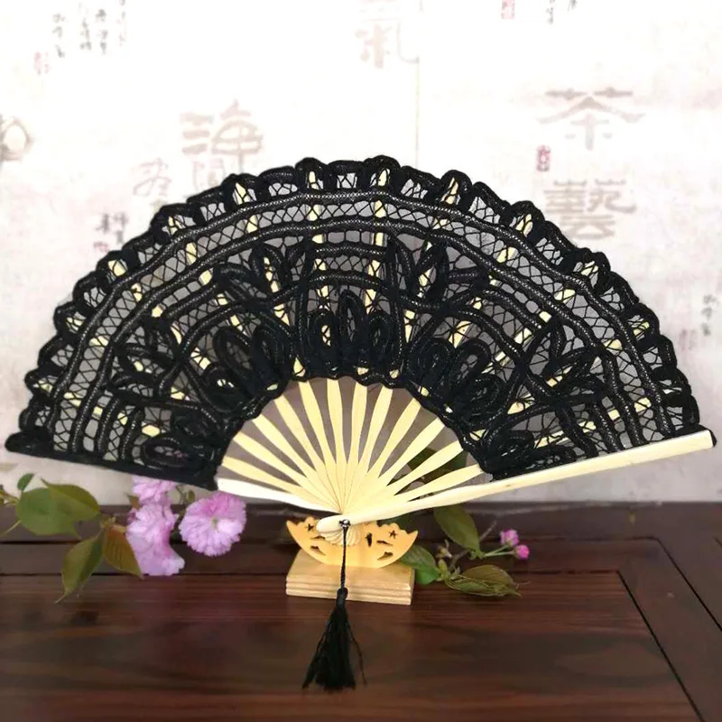 

European Lace hand fans Lady Fan Dance Bridesmaid Princess Fan Lace folding Fan eventail a main abanico de mano vintage fan